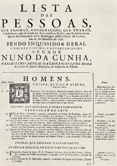Programme for an Auto da Fe in Lisbon, from 